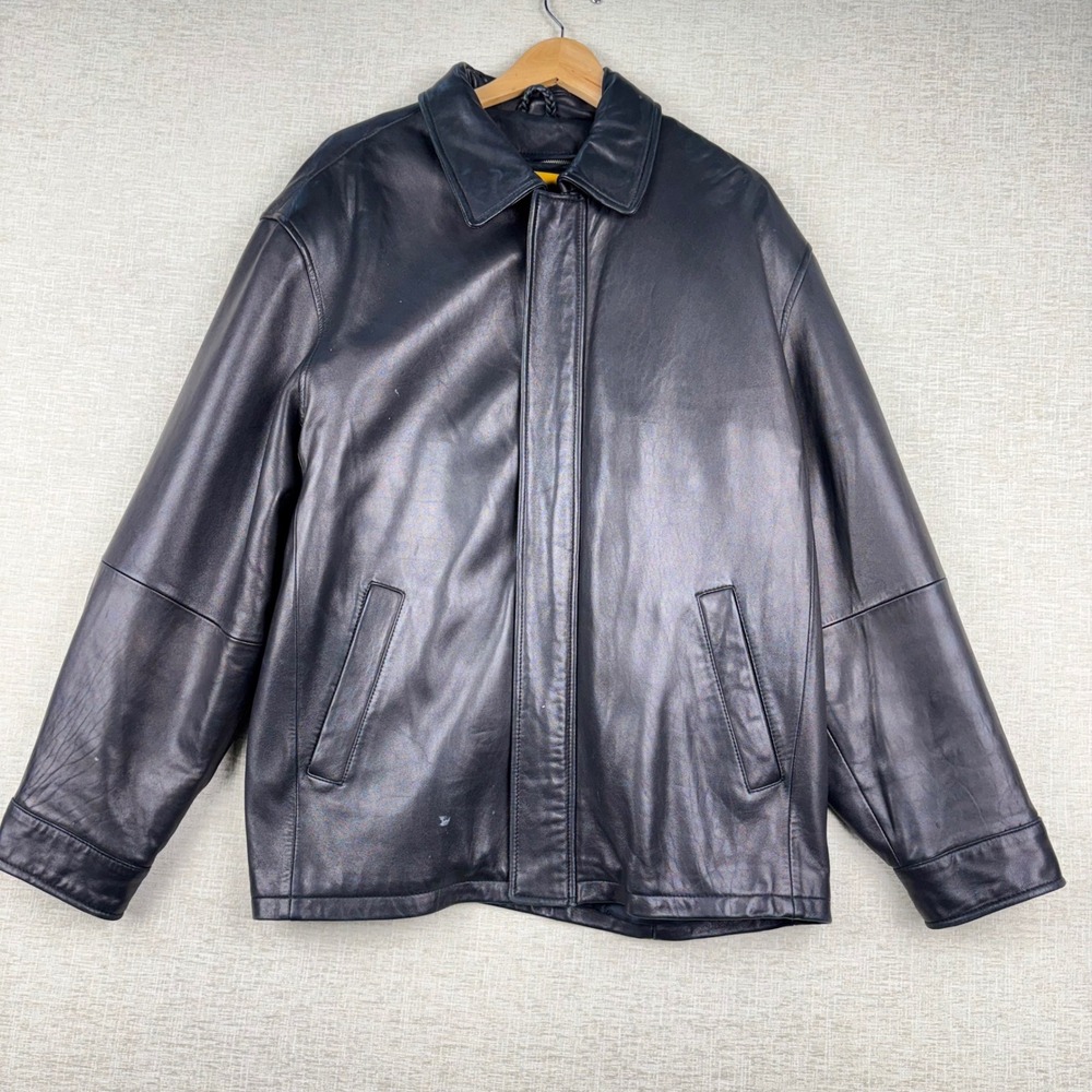 Jos A Bank Signature Collection Mens XL Black Genuine Leather Full Zip Jacket